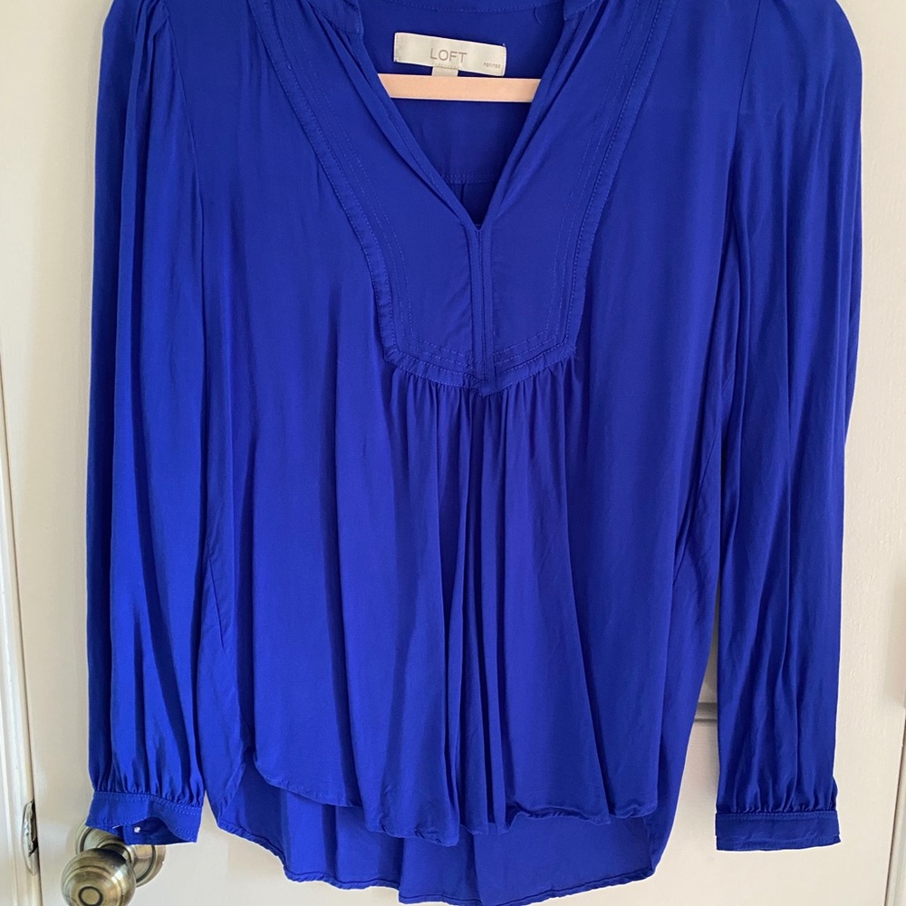 LOFT Cobalt Blue V-Neck Long Sleeve Blouse
